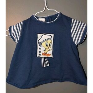 Baby Looney Tunes Tweety Bird Girl's Blue & White Sailor Dress Size 18 Months